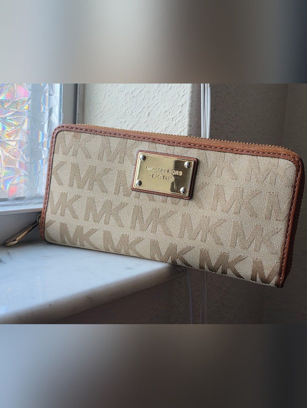 Michael Kors Beige Logo Wristlet